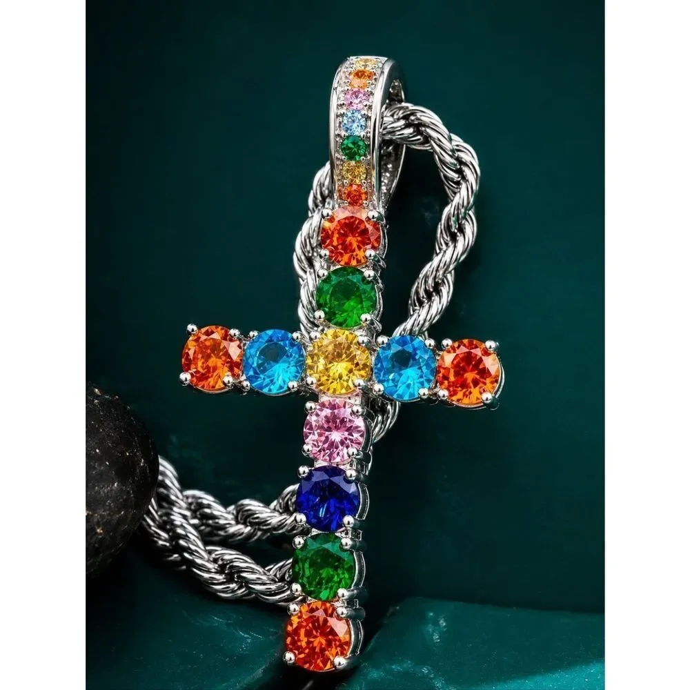 Silver Multicolor cross necklace